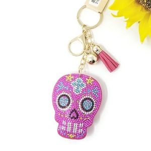 New! Pink Sugar Skull Puff Rhinestone Keychain